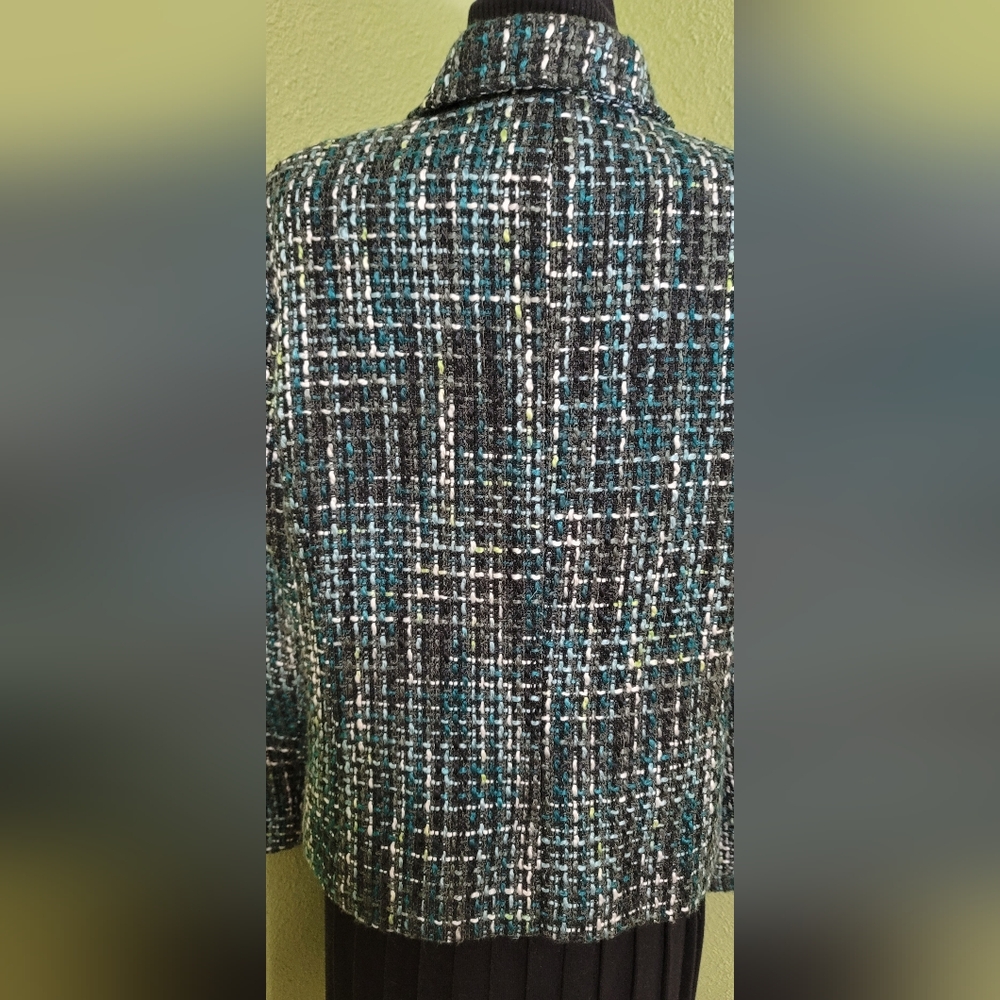 Vintage JM Collection Women's Tweed Plaid Pattern Jacket Teal,Blk, White Sz 12 - Picture 6 of 12